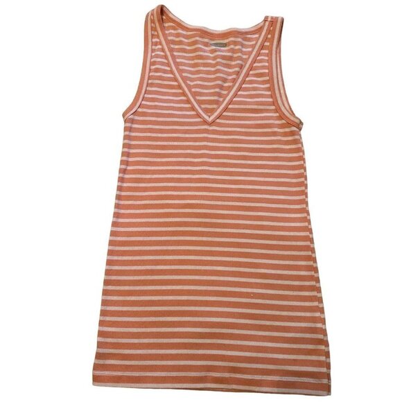 Pink and White Striped V-neck Ribbed Tank Size S - Picture 1 of 3